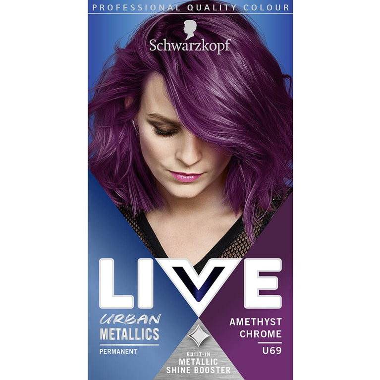 Schwarzkopf LIVE Urban Metallics Vibrant, Long Lasting, Permanent Purple Hair Dye, Infused with Coconut Oil for Shiny Hair, Amethyst Chrome U69