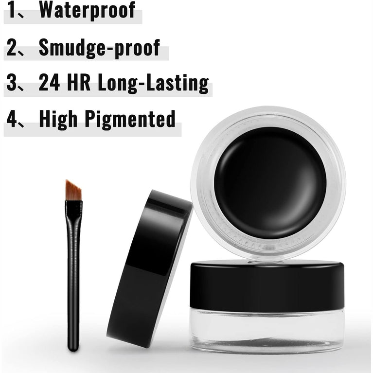Erinde 24-Hour Waterproof Gel Eyeliner Kit with Dual Brushes - High Pigment Black Cream Eyeliner for Natural Eye Makeup, Vegan and Hypoallergenic 01# Black