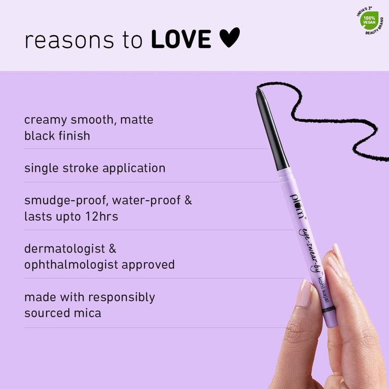 Kohl Kajal Matte Eye Pencil by Plum Eye-Swear - Smudge-Proof, Waterproof Deep Black Makeup (Pack of 1)