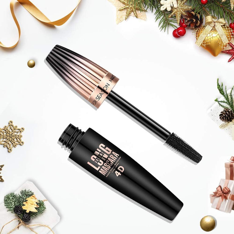 Voluminous 4D Silk Fiber Mascara - Waterproof, Longer & Thicker Lashes, Hypoallergenic, Easy Application & Removal, Smudge-Proof & Long-Lasting (Black)