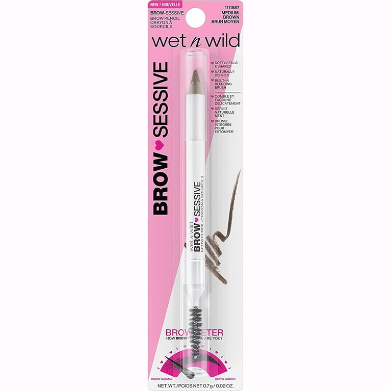 Wet 'n' Wild Brow-Sessive Medium Brown Eyebrow Pencil, Dual-Functional with Spoolie Brush, for Natural, Buildable Eyebrow Definition