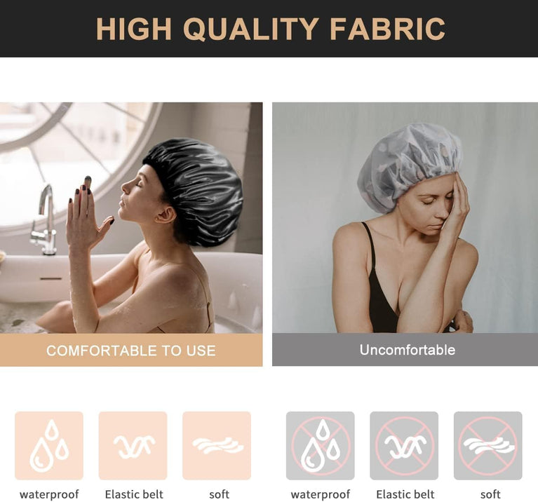 Aquior Extra Large Waterproof Shower Cap for Men and Women - All Black 4 Pack