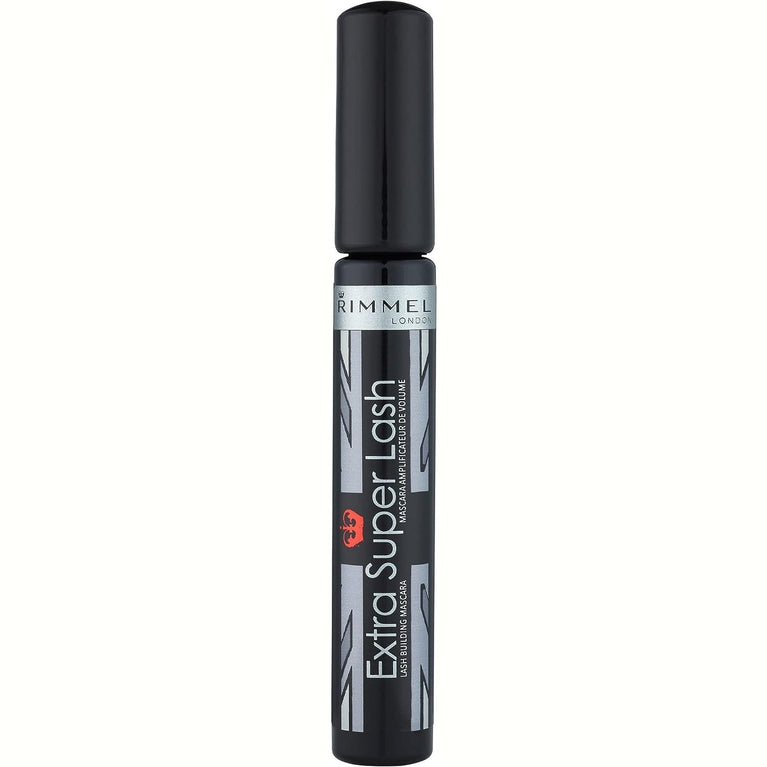 RIMMEL LONDON Extra Super Lash Mascara - 101 Black Black - Smudge-Free, Vitamin E Enriched for Healthier Lashes - Clumpless Lengthening, Defining & Curling - Long Lasting & Cruelty-Free