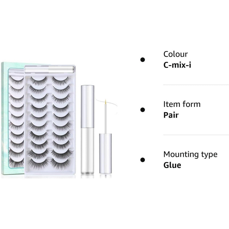 SISILILY Handmade 3D Eyelashes Set with Glue - 10 Pairs of Reusable Black Strip False Lashes for Various Occasions