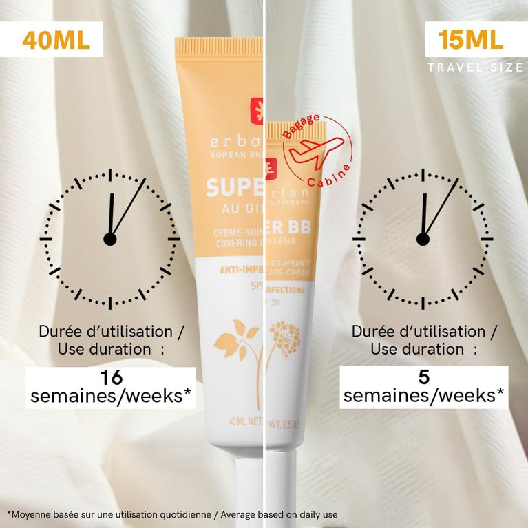 Erborian Ginseng Infused Ultimate High-Coverage Tinted BB Cream - SPF 20 Sun Protection, Imperfection Corrector, and Complexion Perfector - Korean Skincare Solution
