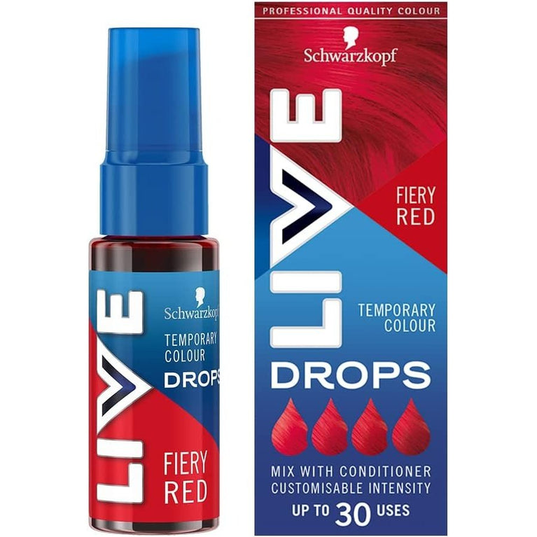 Live Schwarzkopf Colour Drops, Vegan, Semi-permanent, Red Hair Dye, Lasts 2 to 12 Washes, Fiery Red, 30 ml