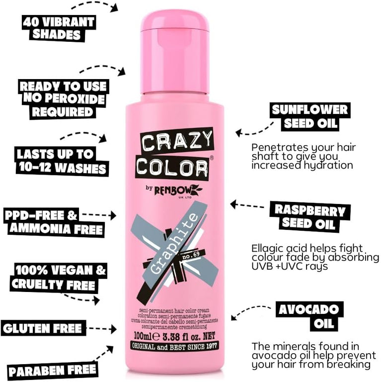 Crazy Color Semi-Permanent Hair Color Cream Graphite 100 ml