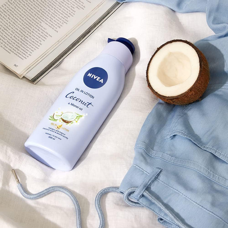NIVEA Coconut & Monoi Oil In Lotion (400ml), Replenishing Body Lotion with Tropical Coconut Scent & Powerful Monoi Oil, Moisturizing Cream