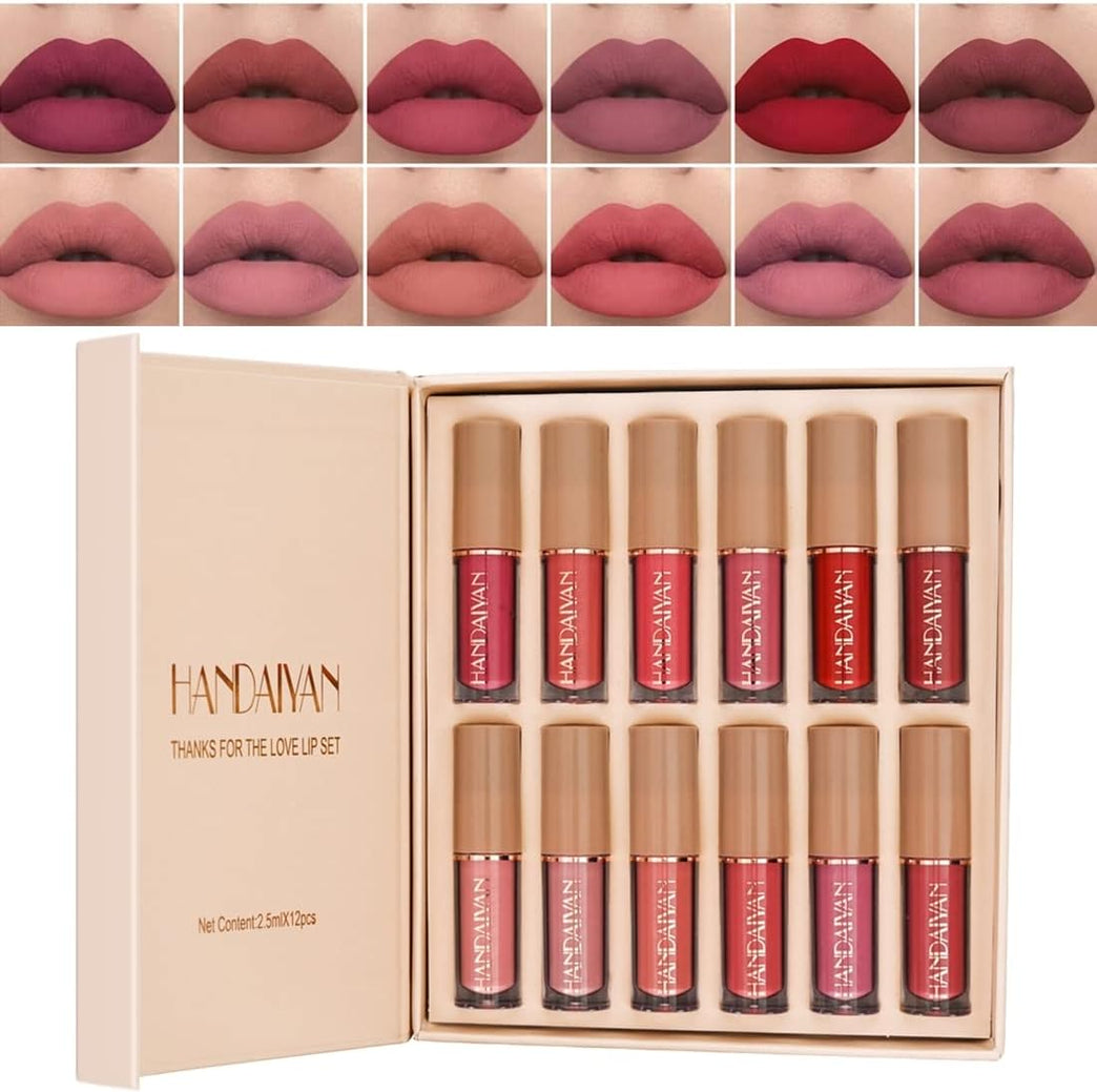 Deluxe 12-Shade Waterproof Liquid Lipstick Set - Velvet Matte Finish, Long-Lasting, Non-Stick, Fade-Resistant Lip Gloss and Red Lipstick Collection for Women (Set B)