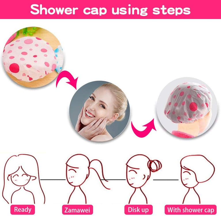 Waterproof Shower Caps for Women - Pack of 3 with Elastic Band