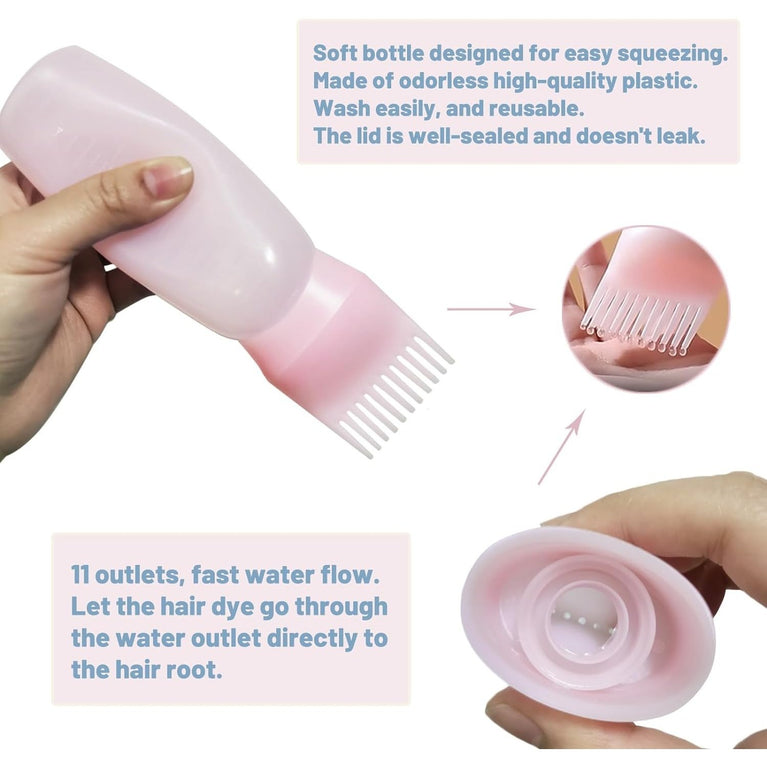 Hair Dye and Oil Applicator Bottle Set - Pink