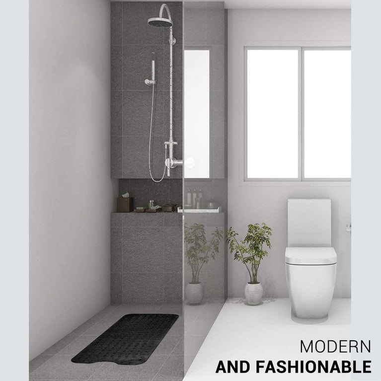 ADOV Black Non-Slip Bath Mat with Strong Suction Cups
