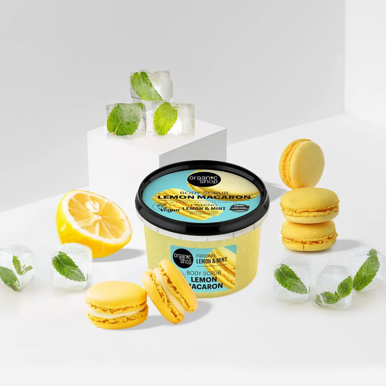 Firming Lemon Macaron Body Scrub with Organic Lemon & Mint (250ml)