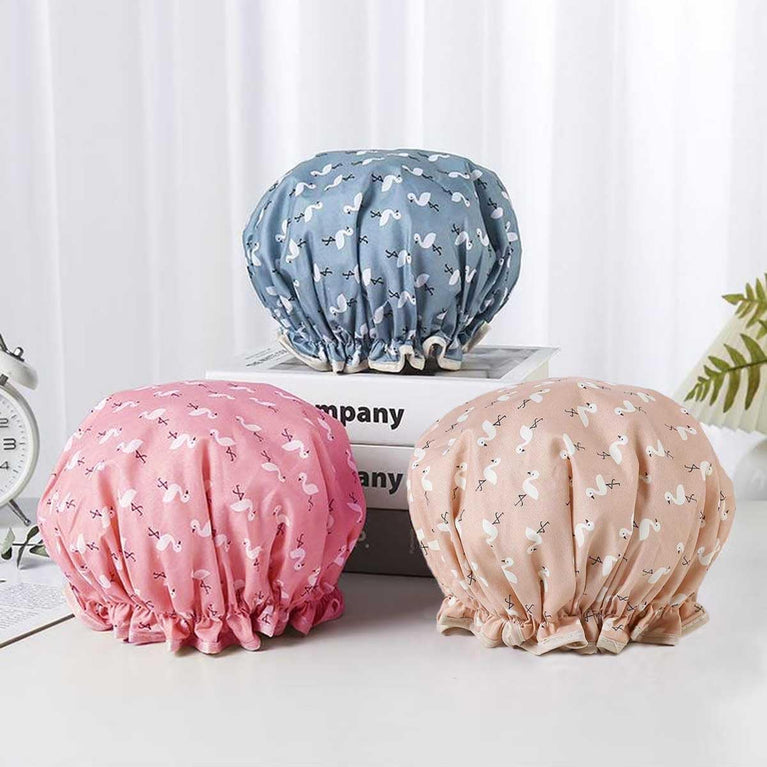 Waterproof Double Layer Flamingo Bath Caps Set