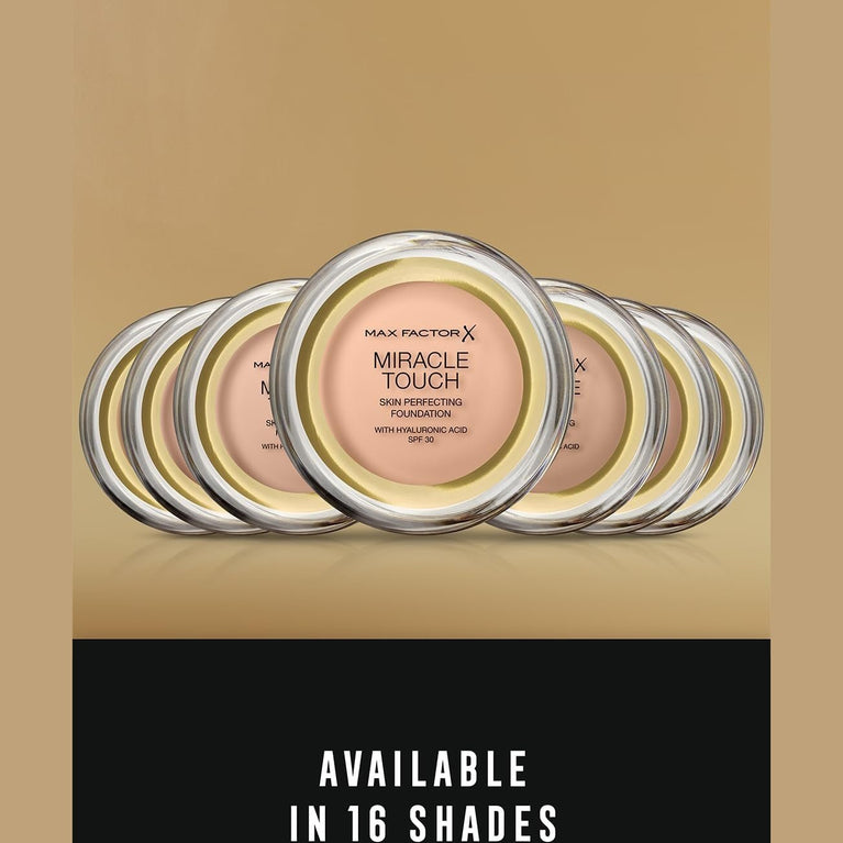 Max Factor Miracle Touch Radiant Finish Foundation with SPF 30 and Hydrating Hyaluronic Acid, Shade 43 Golden Ivory