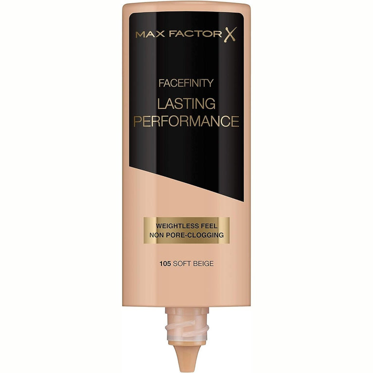 Max Factor 8-Hour Touch-Proof Liquid Foundation in 105 Soft Beige - 35ml, Fragrance-Free & Suitable for Sensitive Skin