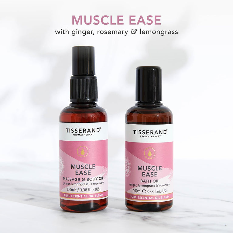 Tisserand Aromatherapy - Muscle Ease Bath Oil with Ginger, Lemongrass, and Rosemary - 100% Pure Essential Oil Blend - 200ml