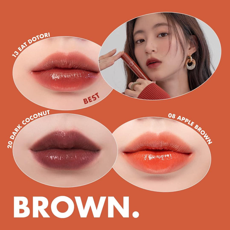 Rom&nd Peachy Glow Lasting Tint | K-Beauty Lip Gloss | 5.5g / 0.2 oz (18 MULLED PEACH) | MLBB, Transparent & Fresh Makeup