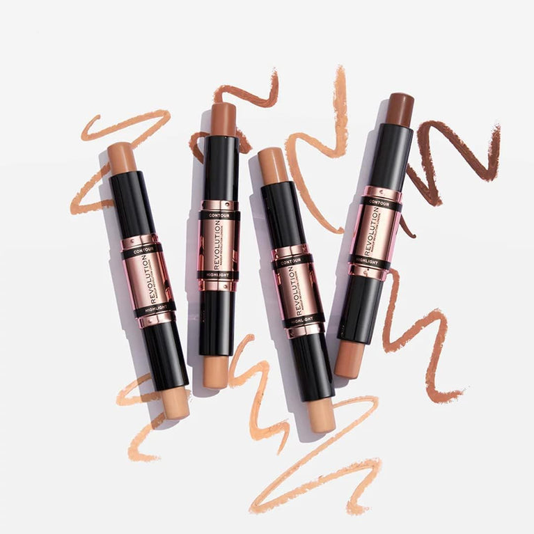 Makeup Revolution 2.4g Vegan Dual Contour & Highlight Stick - Medium Shade - Cruelty-Free & Blendable