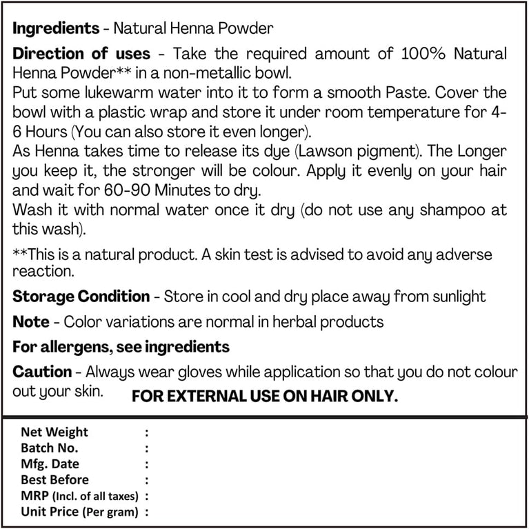 H&C 100% Pure Natural Henna Powder (Lawsonia Inermis) 227 Gms (1/2 Lb) For Hair…