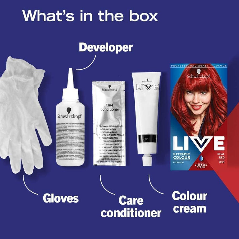 Schwarzkopf LIVE Real Red Hair Dye with Vibrancy Serum - Intense Permanent Color for Stunning Shine - 142.0 ml volume