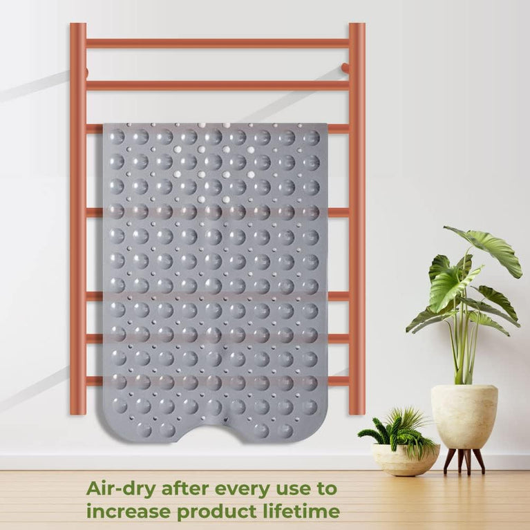 Non-Slip Rubber Bath Mat with Suction Cups and Drain Holes | Machine-Washable Grey Bathtub Mat for Safety and Comfort (100x40 cm)