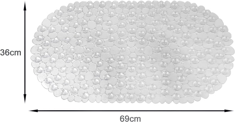 Non-Slip Clear Pebble Bath Mat with Drain Holes, 69 x 36 cm