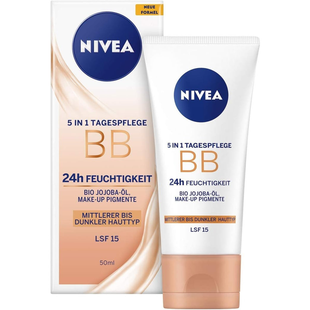 NIVEA 5-in-1 BB Day Cream with 24-Hour Hydration and SPF 15 Protection