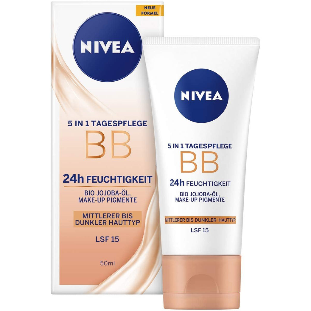 NIVEA 5-in-1 BB Day Cream with 24-Hour Hydration and SPF 15 Protection
