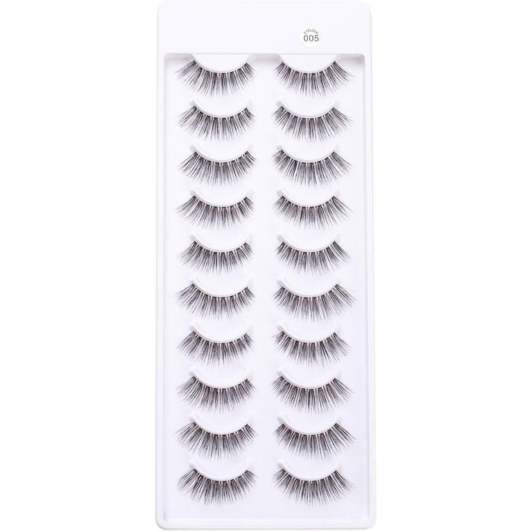 EMEDA 3D Natural False Eyelashes - 10 Pair Pack of Handmade Short Soft Reusable Eye Lashes with Transparent Strip - Ideal for Daily Use, Parties, and Weddings (No Glue Included)