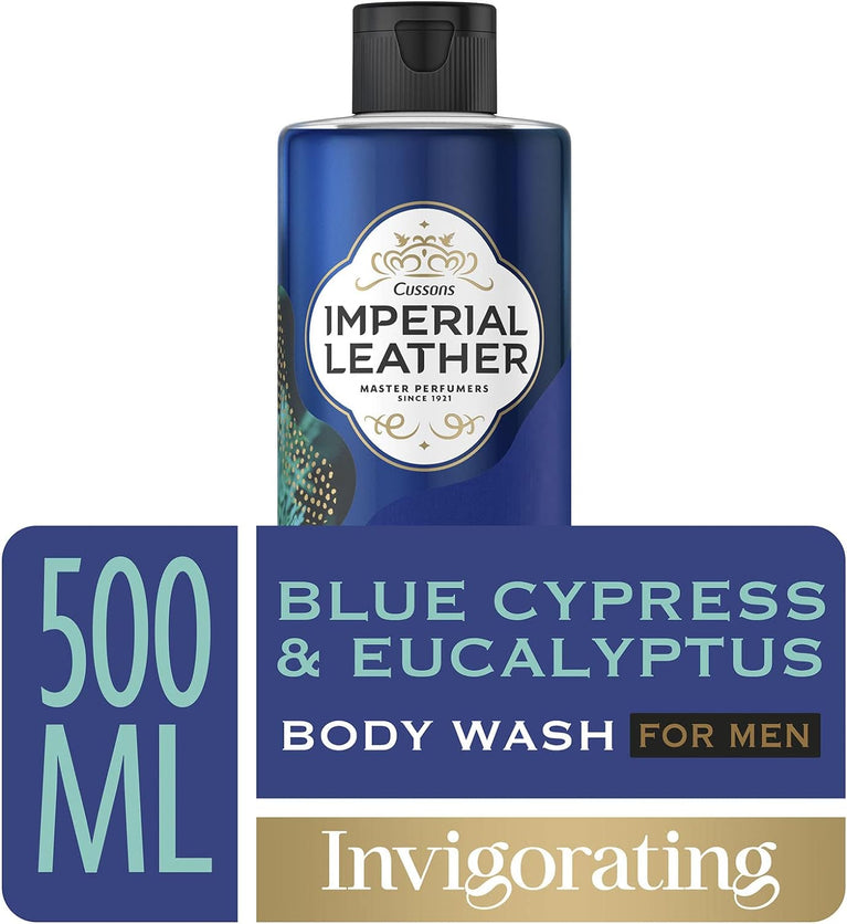 Imperial Leather Invigorating Shower Gel with Blue Cypress & Eucalyptus, Creamy Lather, Pack of 4 x 500ml
