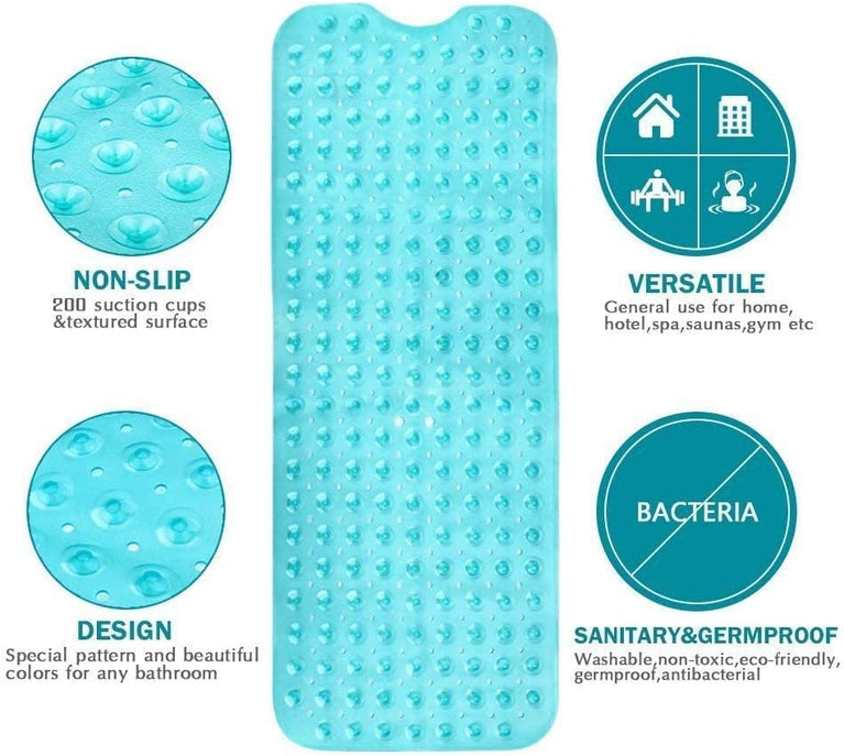 Wimaha Non-Slip Bathtub Mat with Extra Long Coverage and Machine-Washable Design, Teal Color