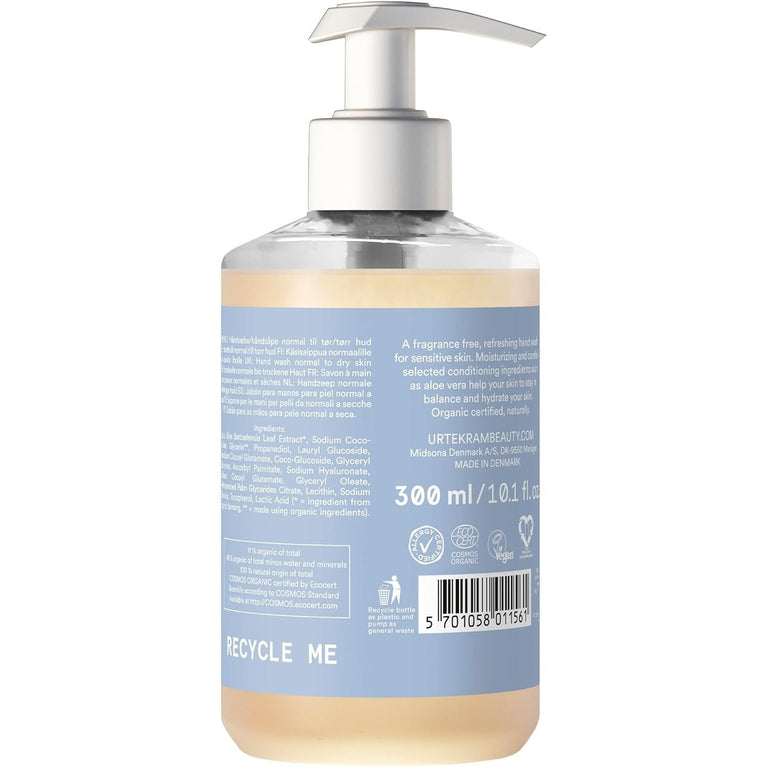 Urtekram Organic Hand Soap - Fragrance-Free, Gentle Cleansing, Vegan, 300 ml