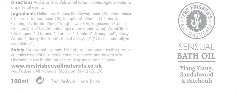 Sensual Aromatherapy Bath Oil with Sandalwood, Patchouli & Ylang Ylang - 100ml