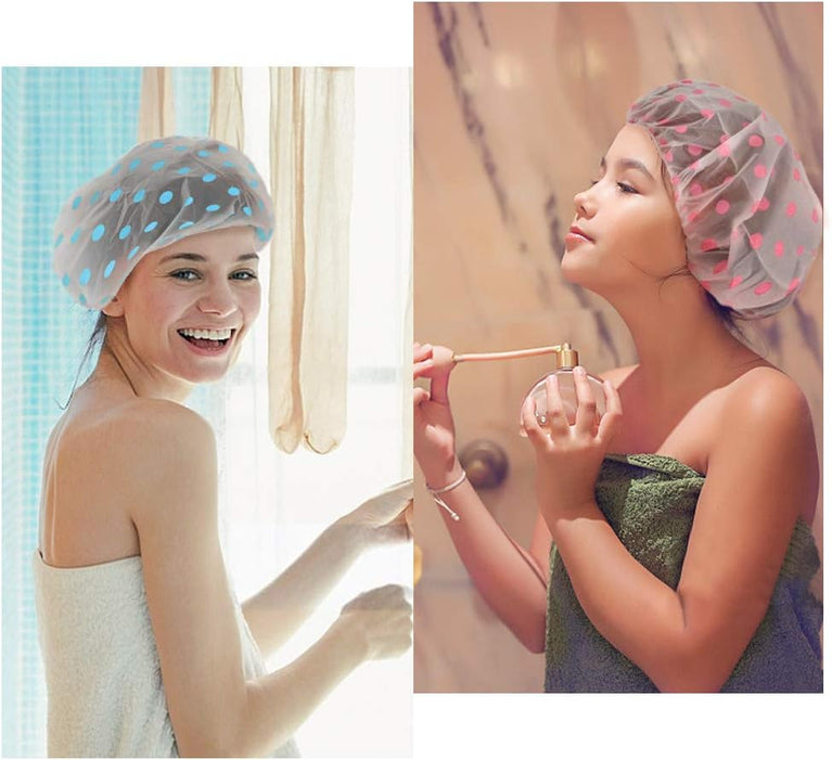 Waterproof Shower Caps for Women - Pack of 3 with Elastic Band