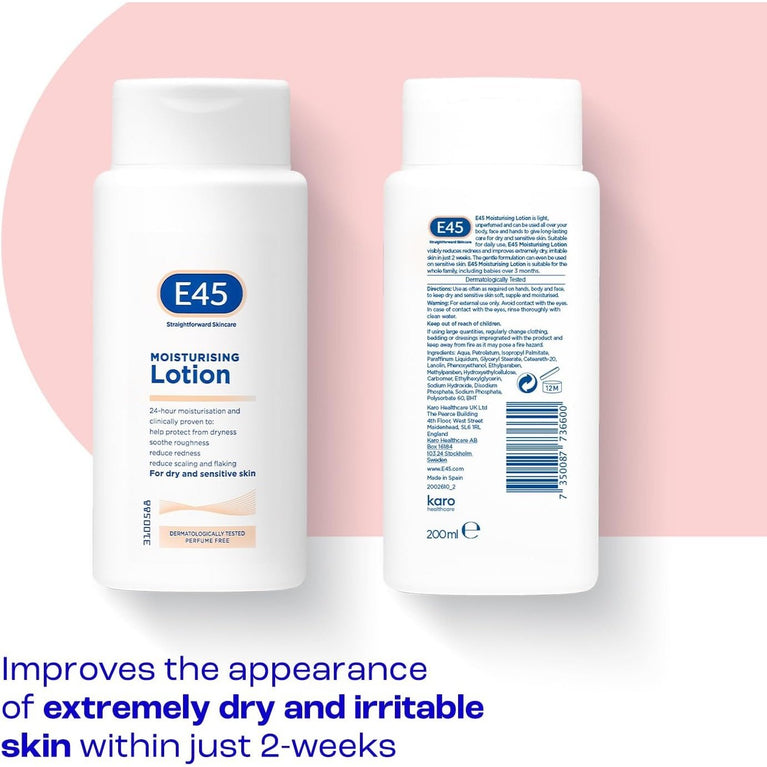 E45 Dermatological Moisturising Lotion - Soothing and Hydrating Daily Moisturiser for Dry and Sensitive Skin