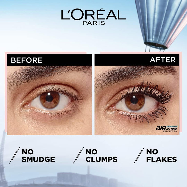 L'Oreal Paris Inflated Lashes Mascara, Long Lasting, Resistant to Smudging and Flaking, Easy Removal with Warm Water, Black