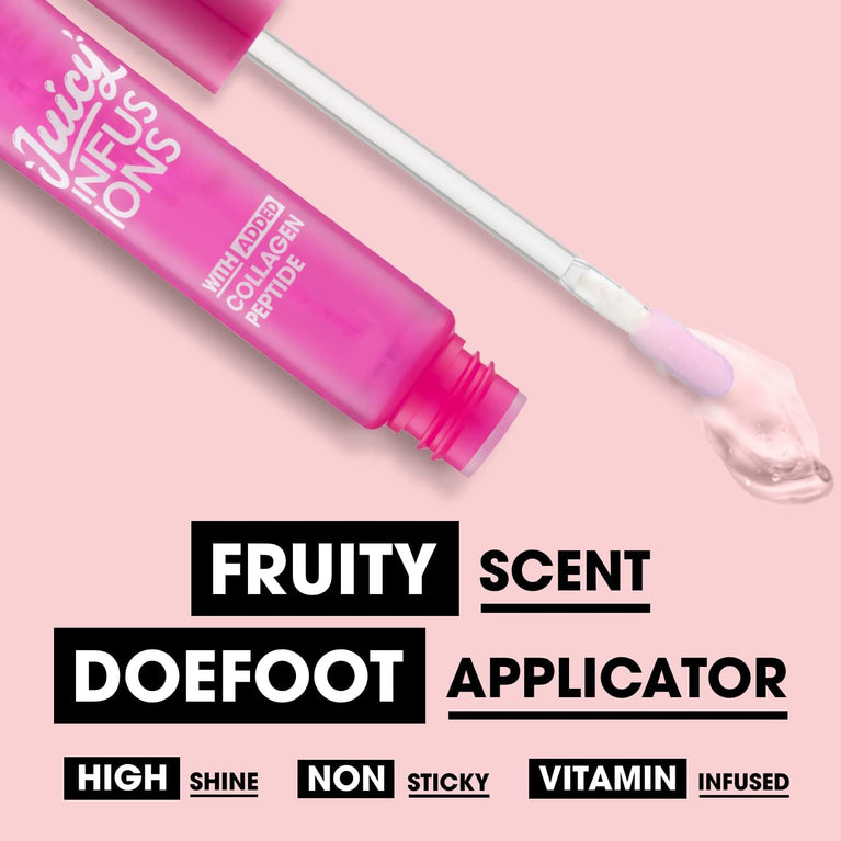 Collection Cosmetics 9ml High Shine Lip Gloss with Collagen Infusion and Plumping Effect, Strawberry Scented, Non-Sticky Pink Shade