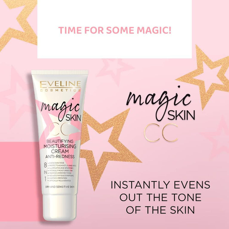 Eveline Cosmetics Magic Skin 8-in-1 Anti-Redness CC Cream with UV Protection and Long-Lasting Hydration, 50ml
