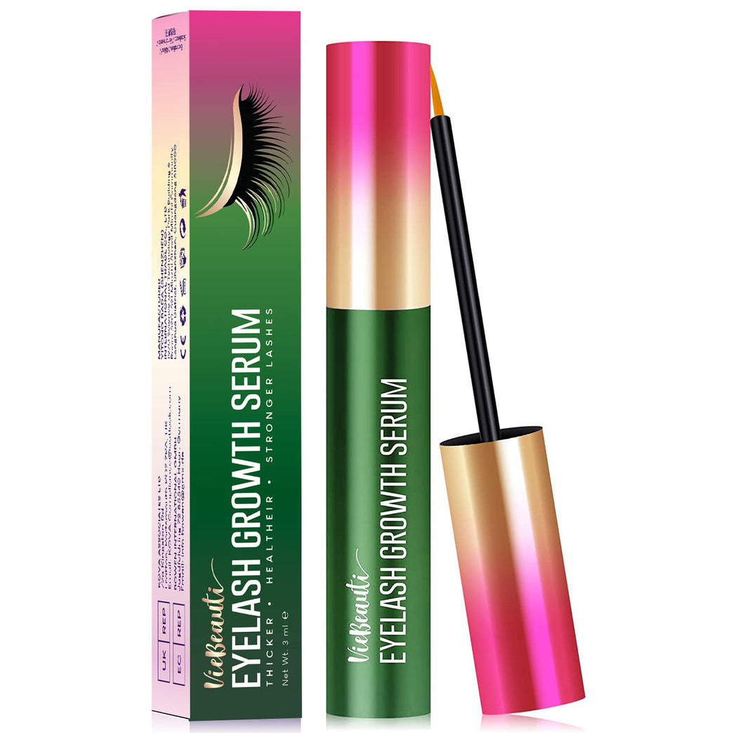 VieBeauti Rapid Lash Growth and Enhancement Serum - Advanced Nourishing Formula for Strong, Shiny Eyelashes in 3 Weeks - Natural Eyelash Booster for Men and Women - Gentle on Skin - Green (3ml)
