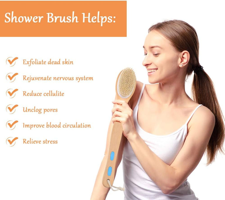 URAQT Long Handled Body Brush for Shower and Bath