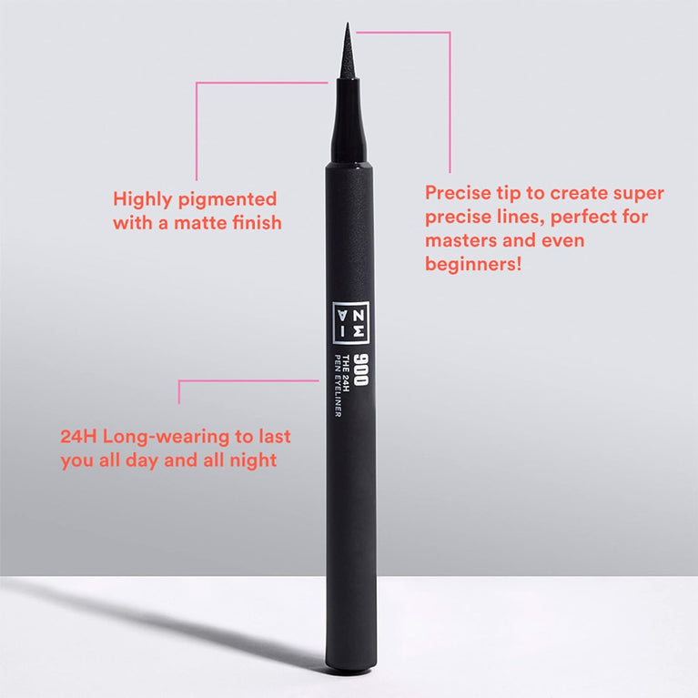 3INA Ultra-Longwear Matte Eyeliner Pen - 24 Hour Bold Pigmented Black Liner - Vegan, Smudge-Proof and Sensitive Eye Friendly Makeup - Easy Application Precision Tip for Perfect Wings - Cruelty Free
