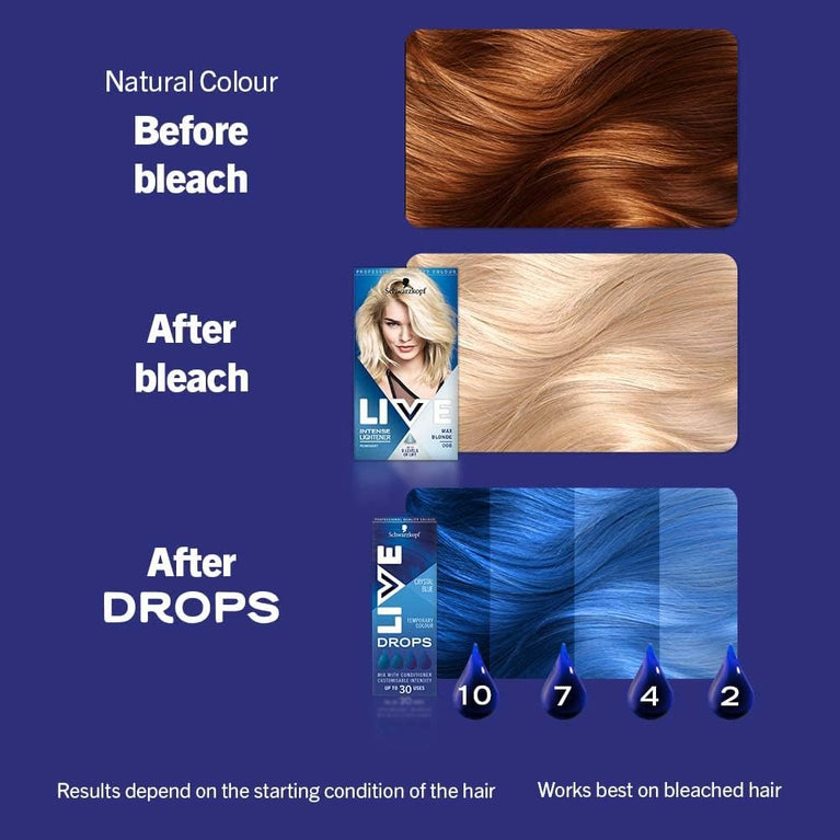 Schwarzkopf LIVE Colour Drops, Vegan, Semi-permanent, Blue Hair Dye, Lasts 2 to 12 Washes, Crystal Blue 30 ml