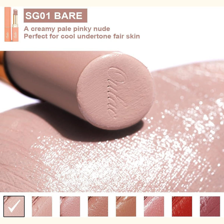 Oulac High Coverage Crème Lipstick - Hydrating Shea Butter Infused, Satin Finish, Vegan and Gluten-Free, Nude Lip Colour SG01 Bare for Women