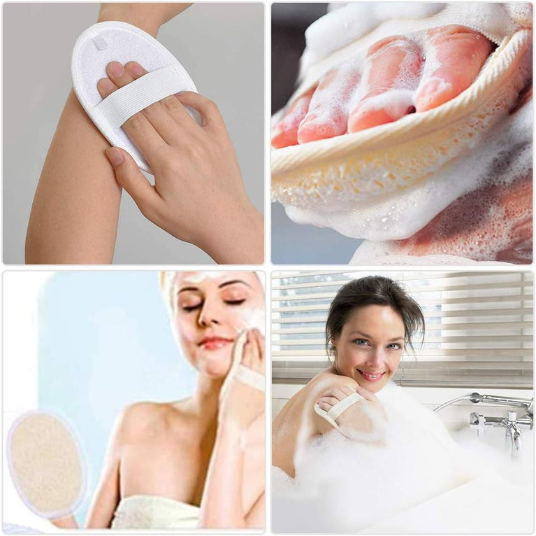 Exfoliating Back Scrubber Set with Natural Luffa and Long Wooden Handle for Shower and Bath Spa