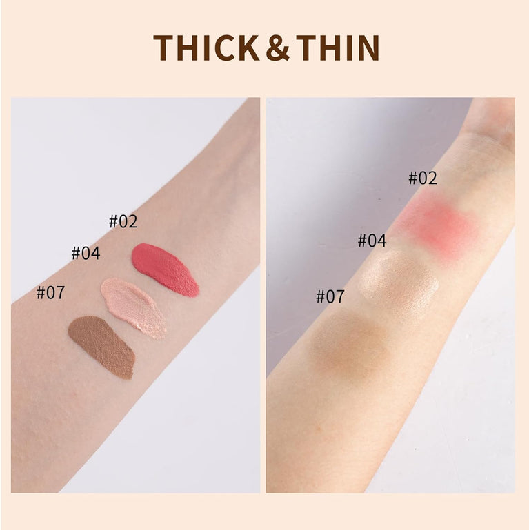 Glow-On-The-Go Makeup Kit: 3D Effect Liquid Highlighter, Contour and Blush + Blending Brush