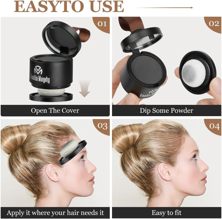 Instantly Hairline Powder, Hair Root Touch Up Powder Conceal Receding Hairline, Windproof&Sweatproof Hair Root Concealer, Professional Hairline Shadow Powder with Mirror and Puff(Natural Black)