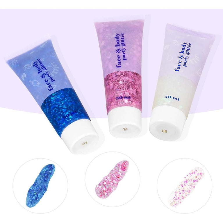 Mermaid Sequin Body Gel Set: 3Pcs 50ml Holographic Glitter Makeup, Chunky Powder for Face, Body, Eye, Hair, Nail Art, and DIY Projects - Perfect for Festivals and Parties