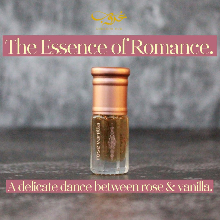 Rose Vanilla Perfume Oud Oil Fragrance Blend (روزفانيلا) by Ghuroob Oud | 3ml Bottle Velvet Pouch Included | Rose, Vanilla, Floral, Romantic Notes | Arabia Attar Perfect for Ramadan or Eid
- Aromatic Rose Vanilla Perfume Oud Oil Blend by Ghuroob Oud