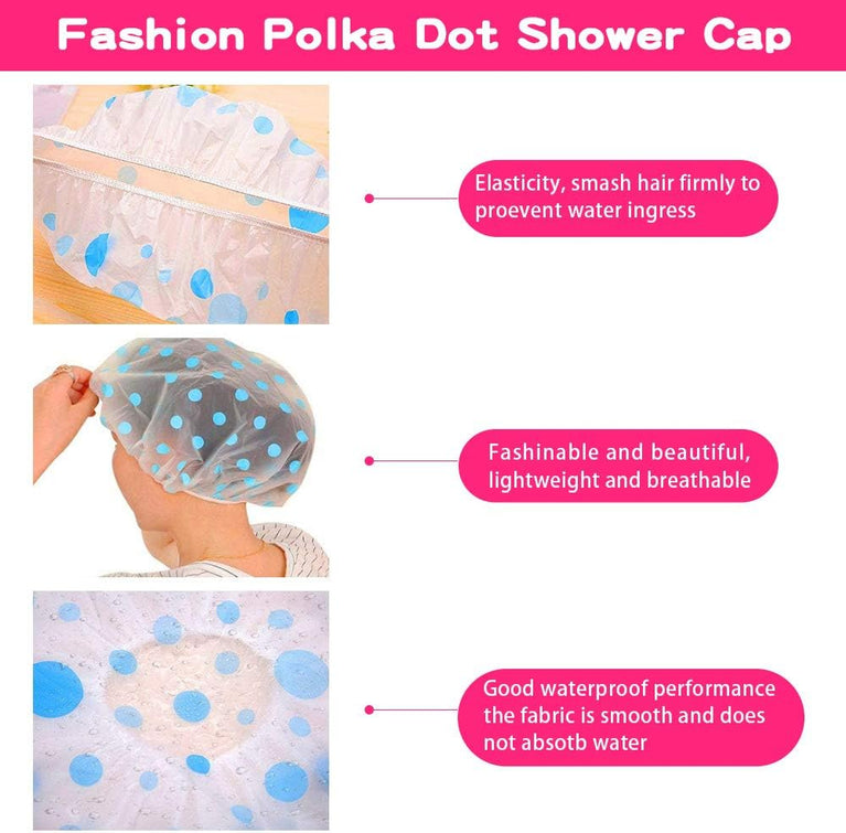 Waterproof Shower Caps for Women - Pack of 3 with Elastic Band